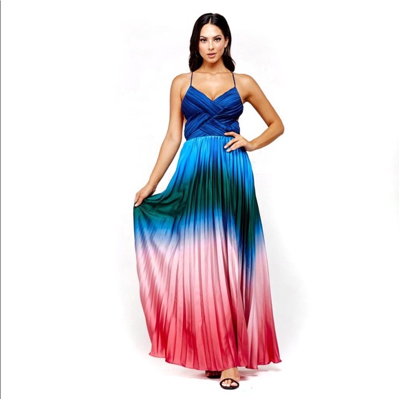 Pleated Dyed Maxi Open Back Blue Dress - Picture 3 of 8
